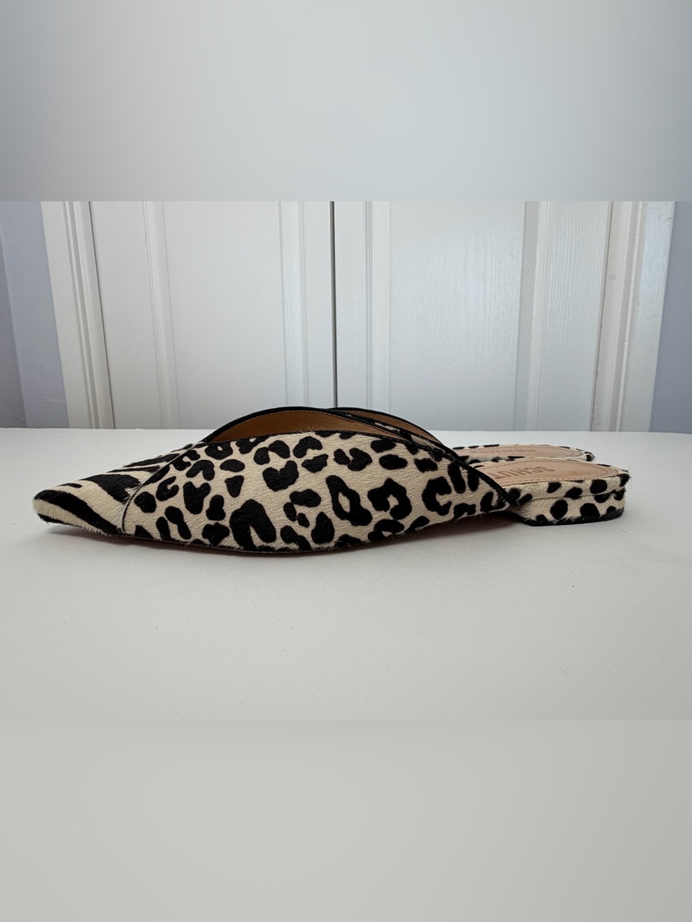 SCHUTZ Leopard & Zebra Print Pointed Toe Mules - Black & Cream - Picture 7 of 11